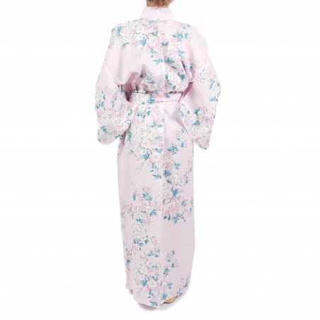 Flores de cerezo blancas japonesas tradicionales de kimono yukata rosa de algodón para mujeres