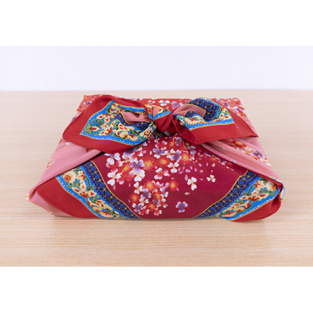 Furoshiki japonais en polyester, TEMARI, rouge