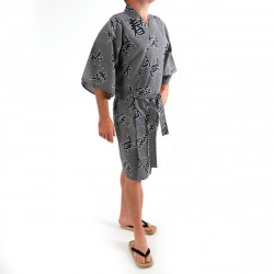 happi kimono traditionnel japonais bleu en coton kanji quatre saisons pour homme