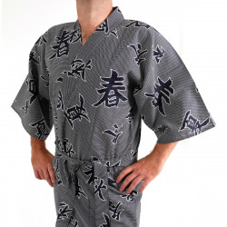 japanischer herren blauer happi kimono, SHIKI, Kanji vier Jahreszeiten