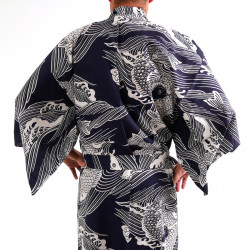 kimono yukata traditionnel japonais bleu en coton carpe pour homme