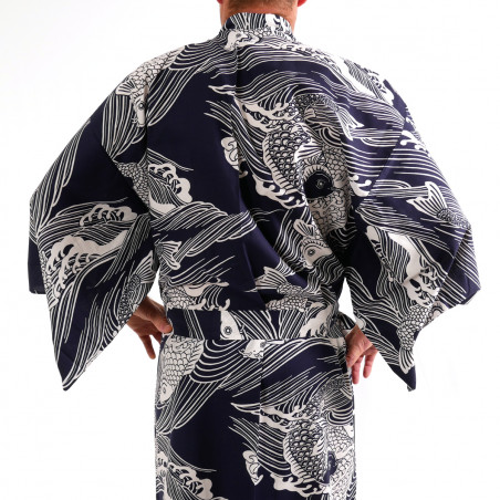 japanischer herren blauer Yukata-Kimono, KOI, Karpfen