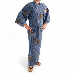 yukata kimono giapponese blu in cotone, KOIN, vecchi pezzi