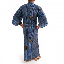 yukata kimono giapponese blu in cotone, KOIN, vecchi pezzi