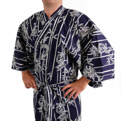 Japanese traditional blue navy cotton yukata kimono bamboo and dragon for men