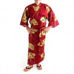 Kimono rosso giapponese per uomini, SENSU, fan d'oro