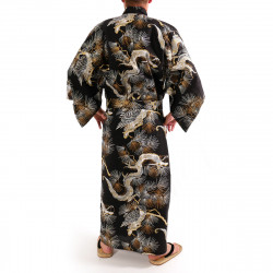 japanischer Herren yukata Kimono - schwarz, TAKATORYÛ, Drache und Falke