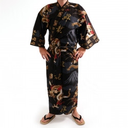 kimono yukata traditionnel japonais noir en coton dragon et mont fuji pour homme