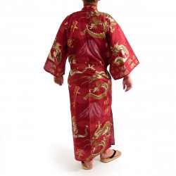 Japanese traditional red cotton yukata kimono dragon and mont fuji for men