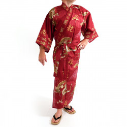 Kimono de algodón rojo japonés yukata, FUJIRYÛ, Dragpn y el monte Fuji