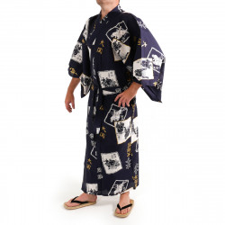 yukata kimono japonés algodón azul, SUMO, azul