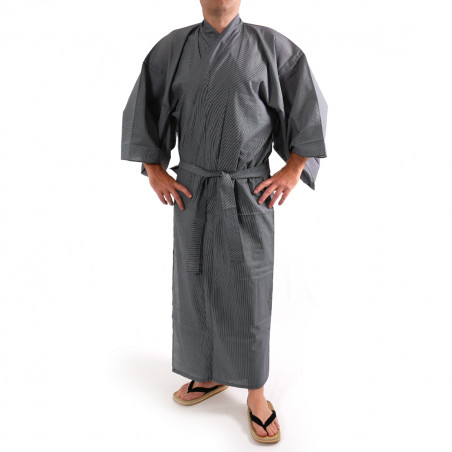 Japanese traditional blue navy gray cotton yukata kimono stripe for men