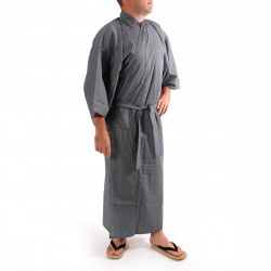 giapponese yukata kimono di cotone grigio-blu, 976Y, zero