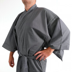 Japanese traditional blue navy gray cotton yukata kimono stripe for men