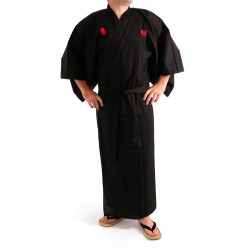 Japanese black kimono in cotton shantung samuraï kanji for men