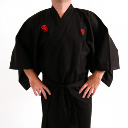 japanischer Herren yukata Kimono - schwarz, SAMURAI, kanji