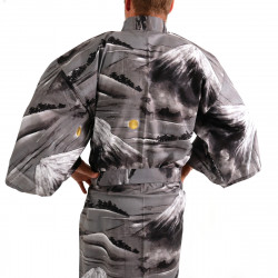 kimono yukata traditionnel japonais noir en coton mont fuji pour homme