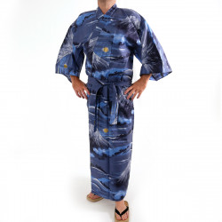 kimono yukata traditionnel japonais bleu en coton mont fuji pour homme