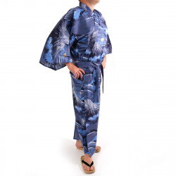 yukata kimono giapponese blu in cotone, FUJI, Monte Fuji