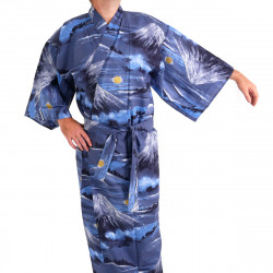 kimono yukata traditionnel japonais bleu en coton mont fuji pour homme