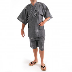 japanischer herren blauer Jinbei-Kimono, KANJI, Kanji Freude und Glück verheißen