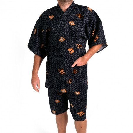 japanischer herren schwarzer Jinbei – Kimono, DIAMOND, Diamant und Kanji