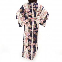 kimono giapponese yukata in cotone blu, GEISHA, blu