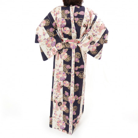 yukata japonés kimono algodón azul, GEISHA, azul