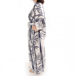 kimono yukata traditionnel japonais blanc en coton bambou pour femme