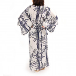 Japanese traditional white cotton yukata kimono bamboo for ladies