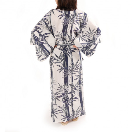 kimono yukata traditionnel japonais blanc en coton bambou pour femme