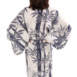 japanischer Yukata Kimono weiße Baumwolle, TAKE, Bambus