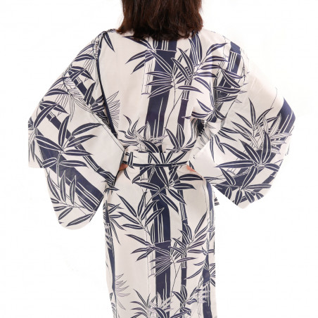 Japanese traditional white cotton yukata kimono bamboo for ladies