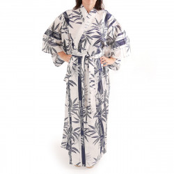 Japanese traditional white cotton yukata kimono bamboo for ladies