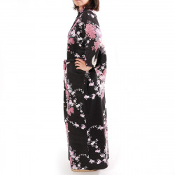 Japanese black kimono for women flying crane and peony