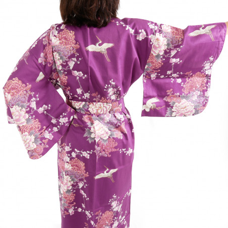 Kimono violet traditionnel japonais pour femme grue et pivoine