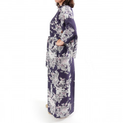 japanische Yukata Kimono blaue Baumwolle, PEONY GEISHA, Pfingstrose und japanische Schönheiten