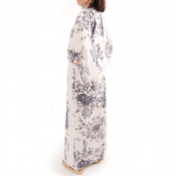 kimono giapponese yukata in cotone bianco, PEONY GEISHA, fiori di peonia e bellezze giapponesi