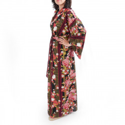 kimono giapponese yukata in cotone nero, KIKU, mamme