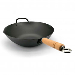 Wok in acciaio con manico in legno 33 cm