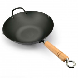 Wok in acciaio con manico in legno 33 cm