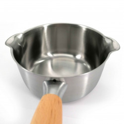 Casserole à becs verseurs en acier inoxydable avec manche en bois 16 cm