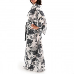 japanischer Yukata Kimono weiße Baumwolle, KIKU, Mütter