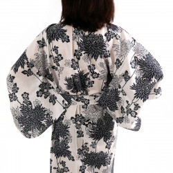 japanischer Yukata Kimono weiße Baumwolle, KIKU, Mütter