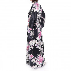 kimono yukata japonais noir en soie fleurs orchidée pour femme