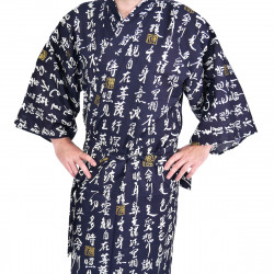 yukata kimono japonés algodón azul, HANNYA, sutra