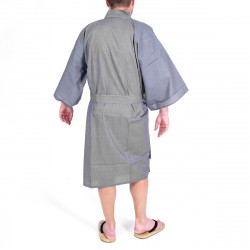 Japanese traditional blue cotton kimono happi coat stripe for men