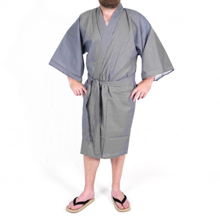 kimono happi coat traditionnel japonais bleu en coton rayures pour homme