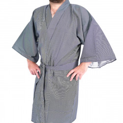 Japanese traditional blue cotton kimono happi coat stripe for men