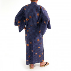 yukata kimono japonés algodón azul, DIAMOND, diamantes y kanji